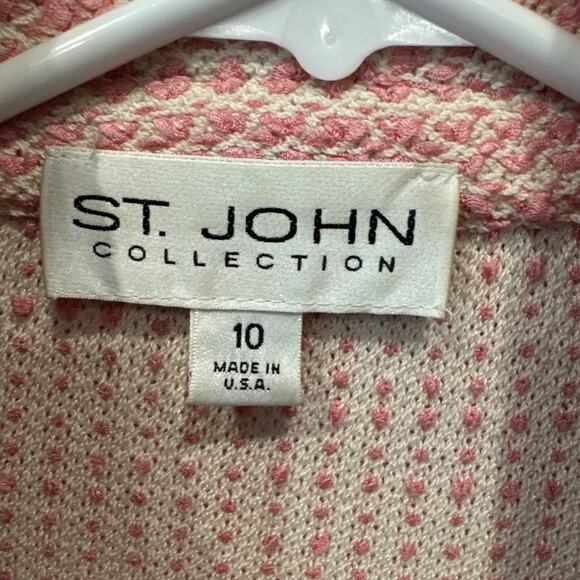 St John Collection Boucle Knit Suit Pink Size 10 Fringed - Picture 2 of 10